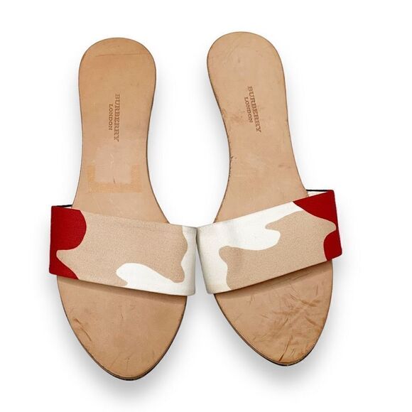Burberry Vintage Tan Black Cream Red Wooden Heeled Sandals Women’s Size 36.5 (6) - Picture 2 of 8